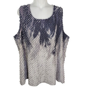 Coldwater Creek Tank Top Shell Womens 2X 20W 22W Black Gray Ombre Feather Ruffle
